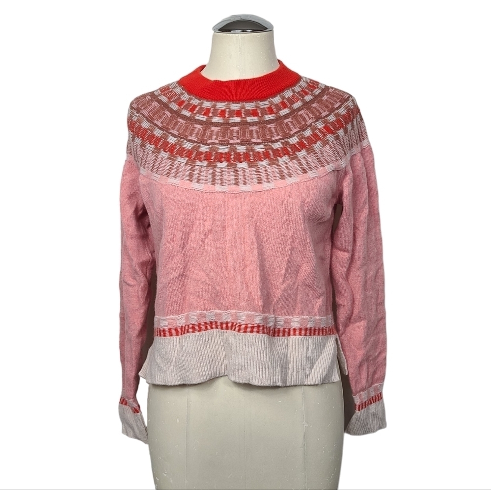 Madewell Mayer Fair Isle Merino Wool Blend Pink Sweater S - Picture 2 of 8